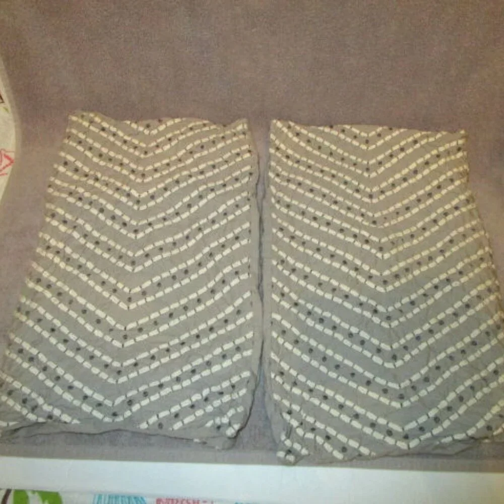 West Elm Embroidered Quilted Pillow Shams Cotton Textured Chevron Standard 2 Pc